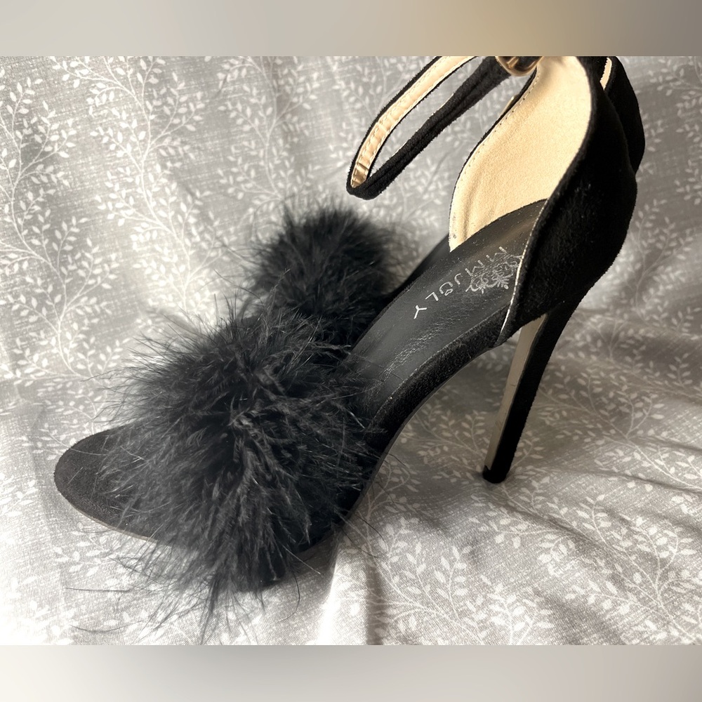 Fur stiletto heels with adjustable straps